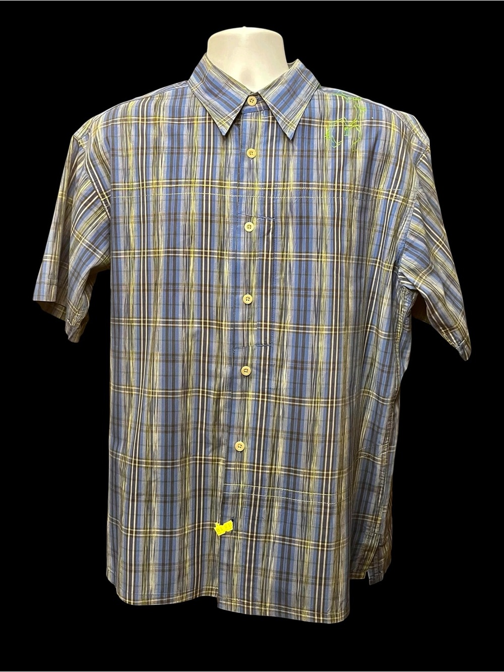 Mountain Hardware Men's Short Sleeve Plaid Button-Up Shirt - Blue & Gray XL